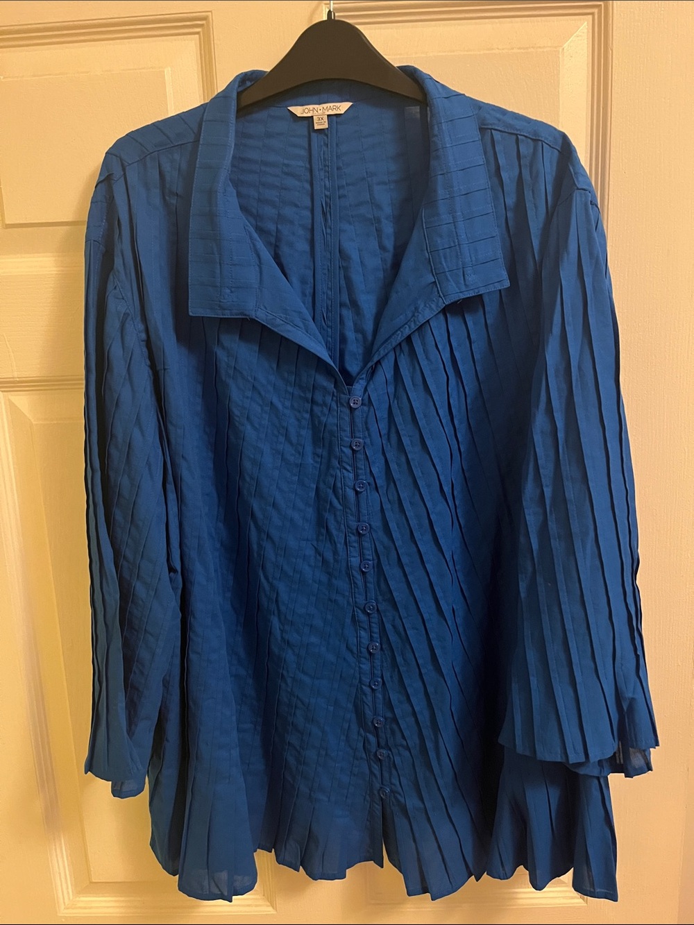 John Mark Blue Pleated Button-Front Women's Shirt 3X